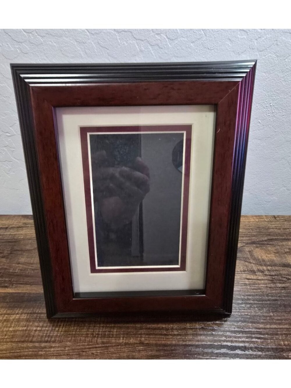 Brown/Black Ribbed Wood Frame Double Matting For Tabletop Or Wall Display